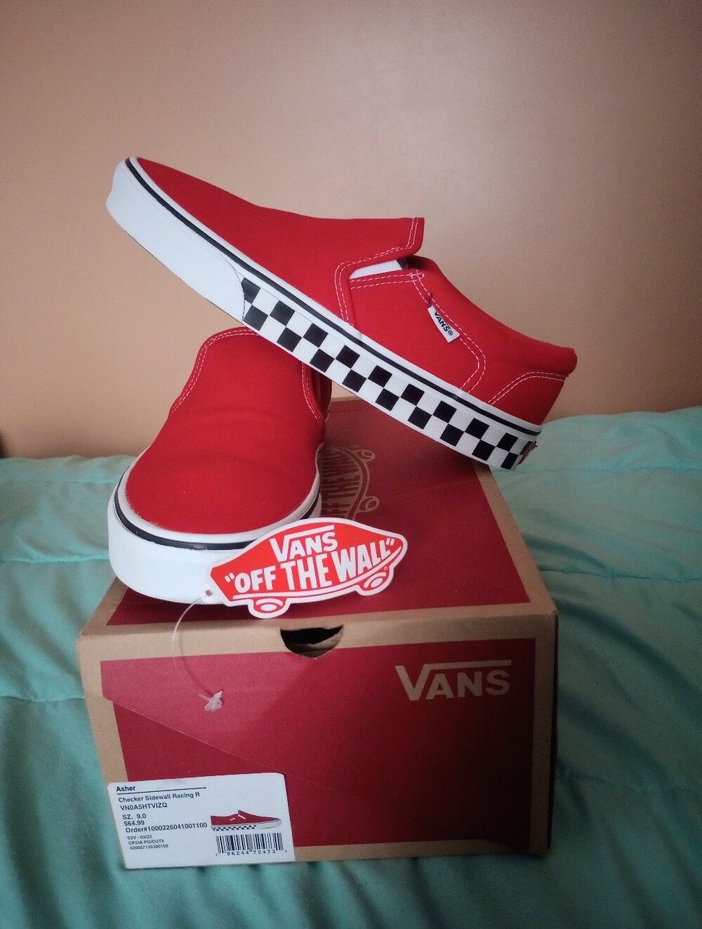 Men's Vans Slip-On Checkerboard Red Canvas Sneakers Size 9